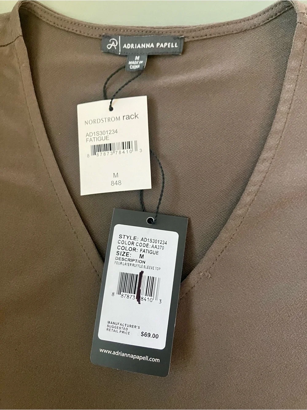 Women's V-Neck Flutter Sleeve Top - Brown